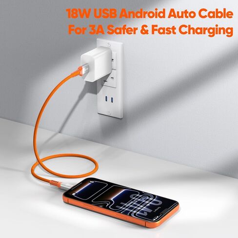 كابل Android Auto USB بطول 1.5 قدم، سلك USB C معتمد من Carplay Auto للسيارة، نقل بيانات 3A/10 جيجابت في الثانية وشحن USB من النوع C 3.2 مجدول لهاتف Galaxy S25 S24 S23 وiPhone 17 16 15 وGoogle Pixel والمزيد in Kuwait