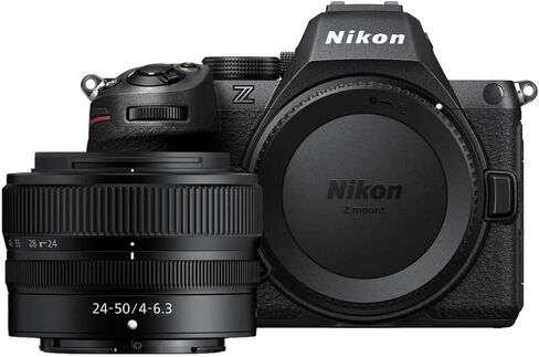 كاميرا Nikon Z5 II بدون مرآة مع عدسة مقاس 24-50 مم f/4-6.3، وإضاءة LED، وميكروفون، وذاكرة تخزين 128 جيجابايت، وقبضة U، ومرشحات، وحامل ثلاثي القوائم، وحقيبة، وبرامج، والمزيد - حزمة فيديو احترافية (38 قطعة) in Kuwait