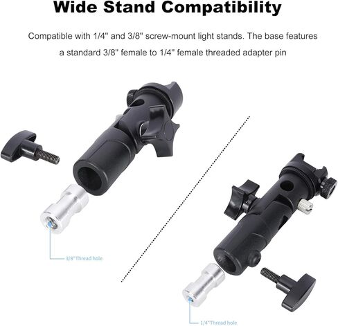 NICEYRIG Aluminum Light Stand Mount Adapter with 1/4’’ & 3/8’’ Thread, 180°Tilt Flexible Light Stand Bracket to Quick Release NATO Clamp for LED Light, Camera Cage, Monitor - 630 in Kuwait
