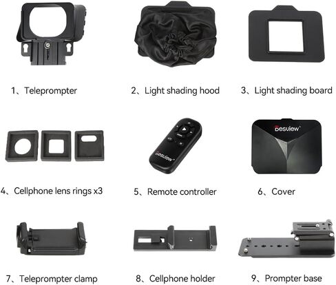 جهاز Desview P8 Teleprompter مع جهاز تحكم عن بعد، تصميم قابل للطي لكاميرا الهاتف الذكي، كاميرا ويب DSLR، جهاز لوحي يصل إلى 11 بوصة، دعم للبث المباشر وتسجيل مقاطع فيديو YouTube TikTok in Kuwait