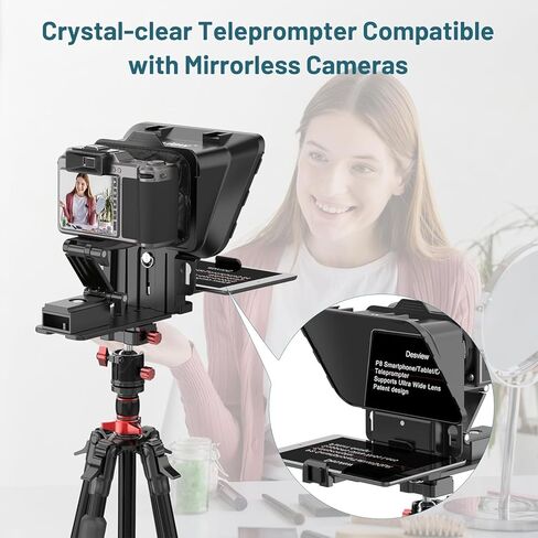 جهاز Desview P8 Teleprompter مع جهاز تحكم عن بعد، تصميم قابل للطي لكاميرا الهاتف الذكي، كاميرا ويب DSLR، جهاز لوحي يصل إلى 11 بوصة، دعم للبث المباشر وتسجيل مقاطع فيديو YouTube TikTok in Kuwait