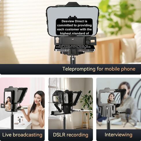جهاز Desview P8 Teleprompter مع جهاز تحكم عن بعد، تصميم قابل للطي لكاميرا الهاتف الذكي، كاميرا ويب DSLR، جهاز لوحي يصل إلى 11 بوصة، دعم للبث المباشر وتسجيل مقاطع فيديو YouTube TikTok in Kuwait