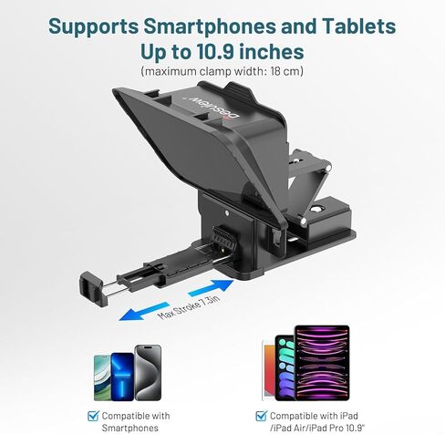 جهاز Desview P8 Teleprompter مع جهاز تحكم عن بعد، تصميم قابل للطي لكاميرا الهاتف الذكي، كاميرا ويب DSLR، جهاز لوحي يصل إلى 11 بوصة، دعم للبث المباشر وتسجيل مقاطع فيديو YouTube TikTok in Kuwait