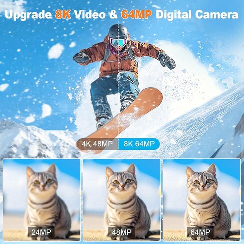 كاميرا رقمية بدقة 8K للتصوير الفوتوغرافي، وكاميرا تسجيل فيديو مزدوجة العدسات بتقنية WiFi بدقة 64 ميجابكسل لليوتيوب مع تكبير رقمي 16X، وفلاش، وشاشة تعمل باللمس، وبطاقة TF سعة 32 جيجابايت، وغطاء عدسة، ومخرج HDMI وبطارية 3000 مللي أمبير في الساعة (أسود) in Kuwait