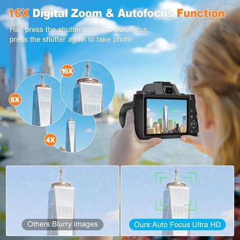 كاميرا رقمية بدقة 8K للتصوير الفوتوغرافي، وكاميرا تسجيل فيديو مزدوجة العدسات بتقنية WiFi بدقة 64 ميجابكسل لليوتيوب مع تكبير رقمي 16X، وفلاش، وشاشة تعمل باللمس، وبطاقة TF سعة 32 جيجابايت، وغطاء عدسة، ومخرج HDMI وبطارية 3000 مللي أمبير في الساعة (أسود) in Kuwait