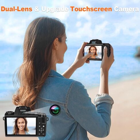 كاميرا رقمية بدقة 8K للتصوير الفوتوغرافي، وكاميرا تسجيل فيديو مزدوجة العدسات بتقنية WiFi بدقة 64 ميجابكسل لليوتيوب مع تكبير رقمي 16X، وفلاش، وشاشة تعمل باللمس، وبطاقة TF سعة 32 جيجابايت، وغطاء عدسة، ومخرج HDMI وبطارية 3000 مللي أمبير في الساعة (أسود) in Kuwait