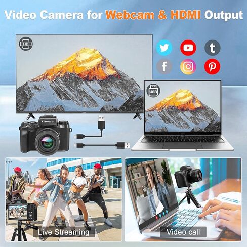 كاميرا رقمية بدقة 8K للتصوير الفوتوغرافي، وكاميرا تسجيل فيديو مزدوجة العدسات بتقنية WiFi بدقة 64 ميجابكسل لليوتيوب مع تكبير رقمي 16X، وفلاش، وشاشة تعمل باللمس، وبطاقة TF سعة 32 جيجابايت، وغطاء عدسة، ومخرج HDMI وبطارية 3000 مللي أمبير في الساعة (أسود) in Kuwait