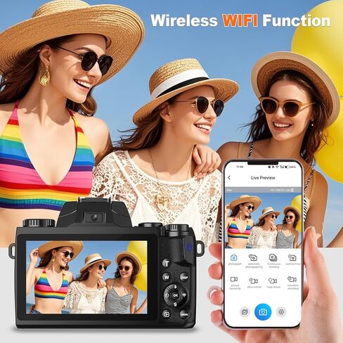 كاميرا رقمية بدقة 8K للتصوير الفوتوغرافي، وكاميرا تسجيل فيديو مزدوجة العدسات بتقنية WiFi بدقة 64 ميجابكسل لليوتيوب مع تكبير رقمي 16X، وفلاش، وشاشة تعمل باللمس، وبطاقة TF سعة 32 جيجابايت، وغطاء عدسة، ومخرج HDMI وبطارية 3000 مللي أمبير في الساعة (أسود) in Kuwait
