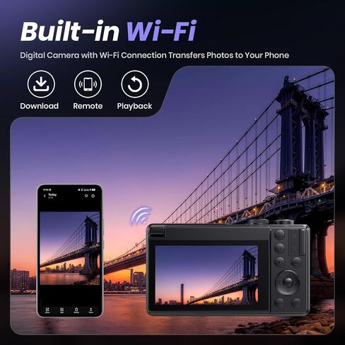 5K Digital Camera for Photography, 2026 Latest 80MP Autofocus WiFi Vlogging Camera for YouTube, 3'' 180 Flip Screen Compact Travel Camera for Beginners with 16X Zoom, 32GB TF Card, Flash (Black) in Kuwait
