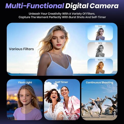 5K Digital Camera for Photography, 2026 Latest 80MP Autofocus WiFi Vlogging Camera for YouTube, 3'' 180 Flip Screen Compact Travel Camera for Beginners with 16X Zoom, 32GB TF Card, Flash (Black) in Kuwait