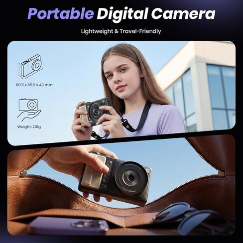 5K Digital Camera for Photography, 2026 Latest 80MP Autofocus WiFi Vlogging Camera for YouTube, 3'' 180 Flip Screen Compact Travel Camera for Beginners with 16X Zoom, 32GB TF Card, Flash (Black) in Kuwait