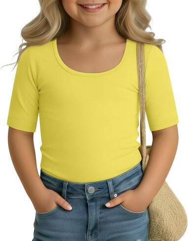 Toddler Girls' Half Sleeve T-Shirts Scoop Neck Slim Fitted Tops Baby Casual Summer Basic Tees Size 18M-5T in Kuwait