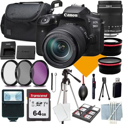 Canon EOS Rebel 90D Camera with 18-135mm+Commander Starter Kit+Lens Filters+CASE+64Memory Cards(18PC) (Renewed) in Kuwait