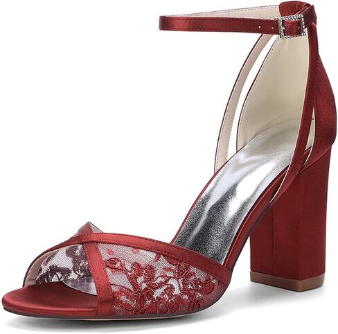 Lace Wedding Shoes for Bride Block Heel Bridal Shoes Open Toe Wedding Sandals in Kuwait