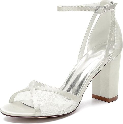 Lace Wedding Shoes for Bride Block Heel Bridal Shoes Open Toe Wedding Sandals in Saudi Arabia