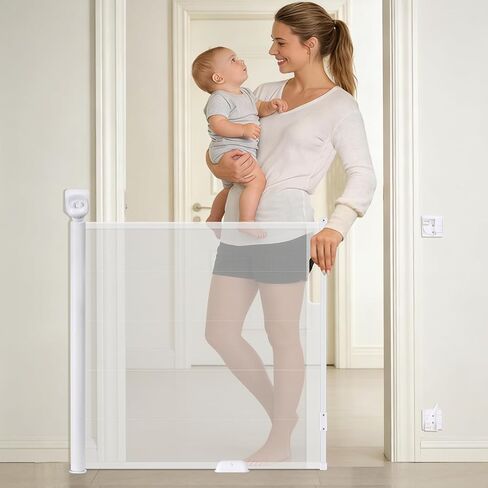 Retractable Baby Safety Gate, 33.8" Tall Extends to 55" Wide, Dual Lock, Adjustable Mounting, Extendable Pet Gate for Hallways, Stairs, Indoor & Outdoor（Black） in Kuwait