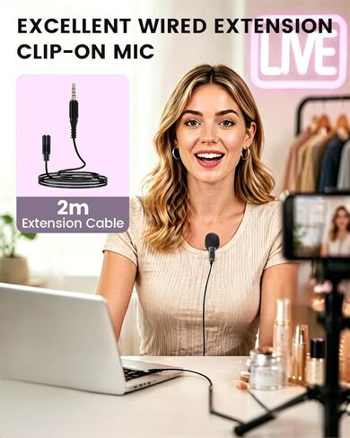 Mini Omnidirectional Condenser Lavalier Mic – Wired Professional Clip-on Microphone with 79 Inch Flexible Cable, for Phone Recording, Vlogging, YouTube Content, Interviews in Kuwait
