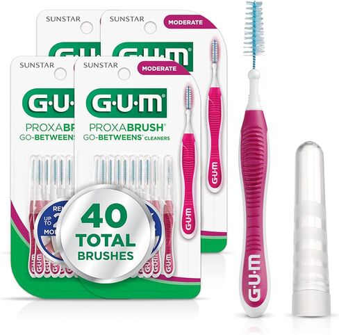 GUM Proxabrush Go-Betweens - Moderate, Interdental Brushes Between Teeth, Dental Picks for Plaque Removal, Safe for Braces & Dental Devices, 10ct (4Pk) in Saudi Arabia