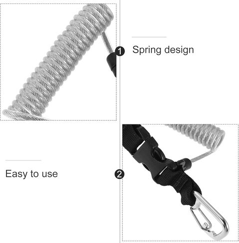 Scuba Diving Retractable Lanyard with Stainless Steel Cable and Quick Release Buckle for Underwater Cameras and Dive Lights, Anti-lost Spring Coiled Strap, Silver Gray for Diving in Kuwait