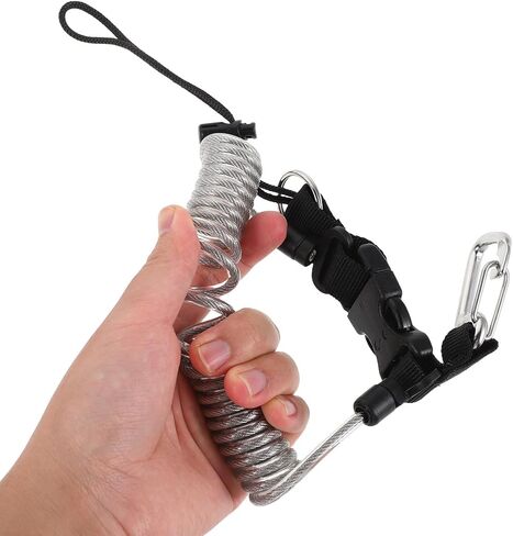 Scuba Diving Retractable Lanyard with Stainless Steel Cable and Quick Release Buckle for Underwater Cameras and Dive Lights, Anti-lost Spring Coiled Strap, Silver Gray for Diving in Kuwait