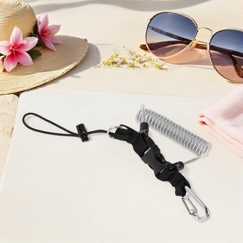 Scuba Diving Retractable Lanyard with Stainless Steel Cable and Quick Release Buckle for Underwater Cameras and Dive Lights, Anti-lost Spring Coiled Strap, Silver Gray for Diving in Kuwait