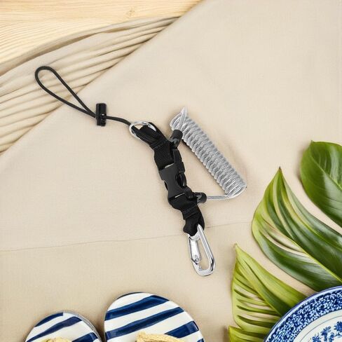 Scuba Diving Retractable Lanyard with Stainless Steel Cable and Quick Release Buckle for Underwater Cameras and Dive Lights, Anti-lost Spring Coiled Strap, Silver Gray for Diving in Kuwait