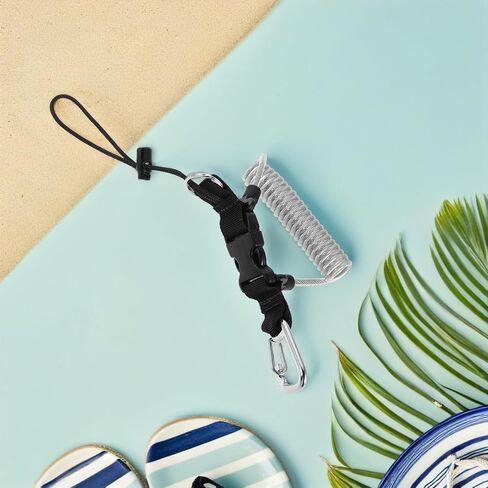 Scuba Diving Retractable Lanyard with Stainless Steel Cable and Quick Release Buckle for Underwater Cameras and Dive Lights, Anti-lost Spring Coiled Strap, Silver Gray for Diving in Kuwait