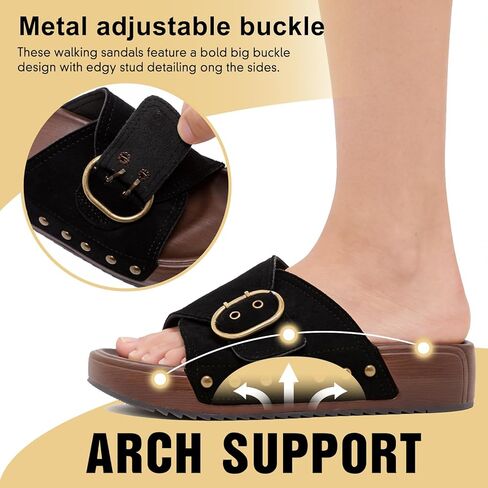 Women's Platform Sandals with Big Buckle Slides – Cross Strap Adjustable Thick Sole Wide Width Wedge Slide Sandals Arch Support Mules Walking Comfort Casual Chunky Beach Sandals Slip On Summer Shoes in Kuwait