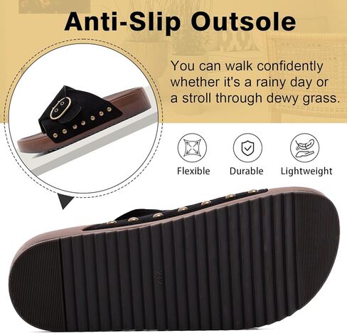 Women's Platform Sandals with Big Buckle Slides – Cross Strap Adjustable Thick Sole Wide Width Wedge Slide Sandals Arch Support Mules Walking Comfort Casual Chunky Beach Sandals Slip On Summer Shoes in Kuwait