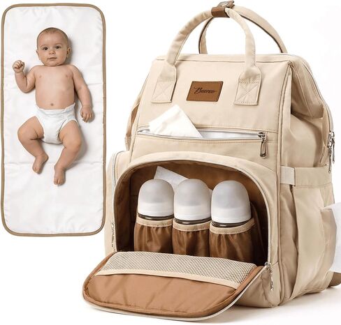 Large Diaper Bag for Mom: 27 Liters with Changing pad - Insulated Lightweight Travel Backpack for Organizing Baby Boy & Girl Essentials - Brown in Saudi Arabia