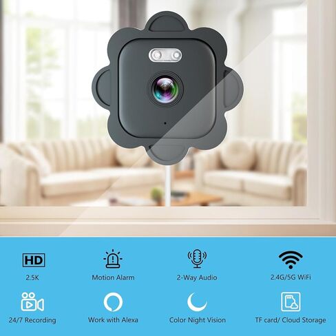 Uniter 2.5K No Drill Window Camera, 2.4GHz/5GHz WiFi Indoor Window Security Cameras with Color Night Vision, Motion Detection, 24/7 Recording, Spotlight Siren, Real-Time Alerts, 2-Way Audio in Kuwait