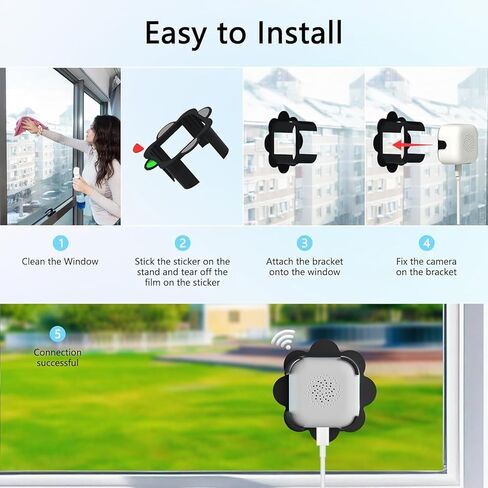 Uniter 2.5K No Drill Window Camera, 2.4GHz/5GHz WiFi Indoor Window Security Cameras with Color Night Vision, Motion Detection, 24/7 Recording, Spotlight Siren, Real-Time Alerts, 2-Way Audio in Kuwait