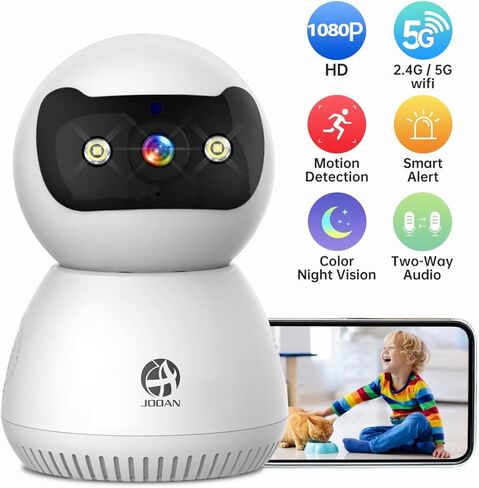 كاميرا أمان WiFi مزدوجة النطاق 5G/2.4G، كاميرا HD1080P للحيوانات الأليفة، كاميرا PTZ داخلية، جهاز مراقبة الطفل مع كشف الحركة الذكية، صوت ثنائي الاتجاه، رؤية ليلية ملونة، بدون محول in Kuwait