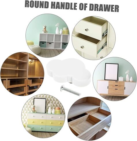 6pcs Adorable Rubber Cabinet Handles Drawer Pulls for Boy Girl Furniture Easy to Install Durable Base Charming White Design for Wardrobes Cabinets in Kuwait