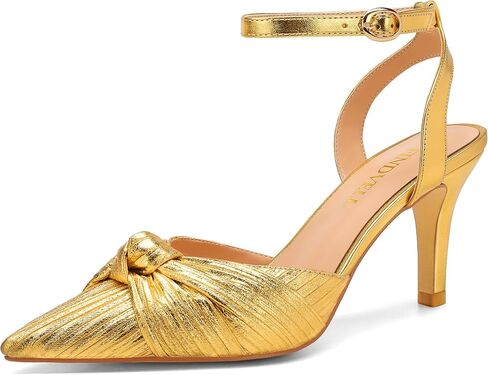 FINDVELL Heels for Women Knot Closed Pointed Toe Ankle Strap Pleated Stiletto Pumps Backless High Heels Sexy Kitten Heel Wedding Party Dress Shoes in Saudi Arabia