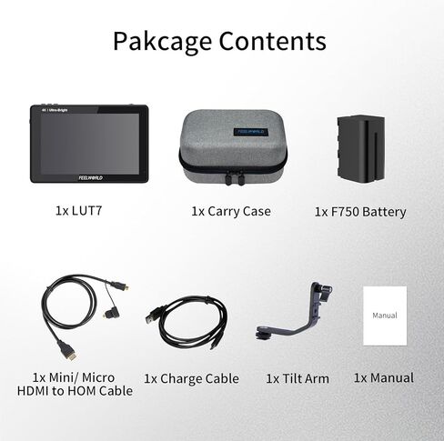 كاميرا FEELWORLD LUT7 2200nits مقاس 7 بوصة تعمل باللمس DSLR كاميرا مراقبة ميدانية 1920x1200 دقة أصلية تدعم 4K HDMI 3D LUT تتضمن جميع الأشكال الموجية حزمة حقيبة حمل البطارية in Kuwait