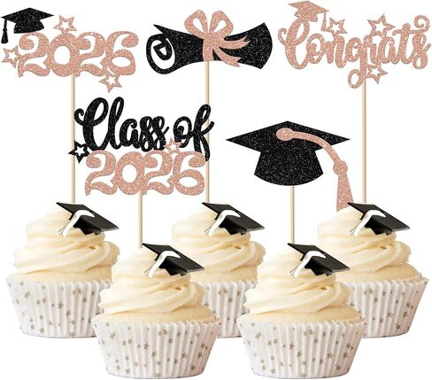 RSSTARXI 24 Pack Prom 2025 Cupcake Toppers Glitter Prom 2025 Graduation Cupcake Picks Class Of 2025 Cake Decorations for 2025 College Graduation Prom Party Decorations Silver in Saudi Arabia