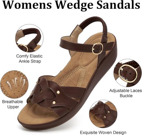 Ecetana Womens Wedge Sandals Comfortable Dressy Woven Adjustable Ankle Strap Platform Casual Sandals for Summer Walking Travel in Saudi Arabia
