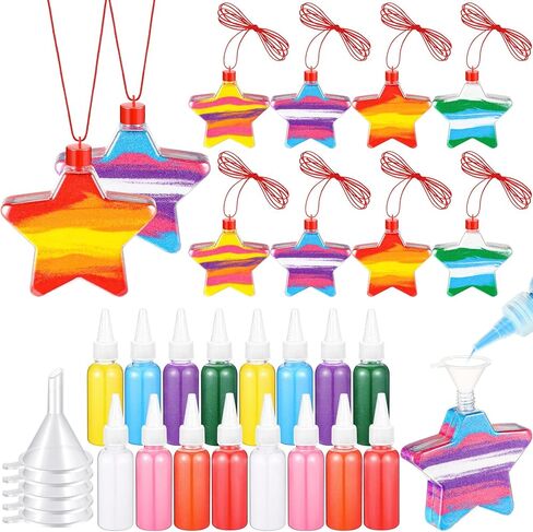 REALKGIANT 31 PCS Sand Art Bottle Kits تشمل 10 زجاجات فنية من البلاستيك ، 16 PCS 8 رمال فنية ملونة ، 5 مسارات صغيرة من البلاستيك للفنون الفنية ، مستلزمات زخرفة الحفلات الفنية (Shell) in Saudi Arabia