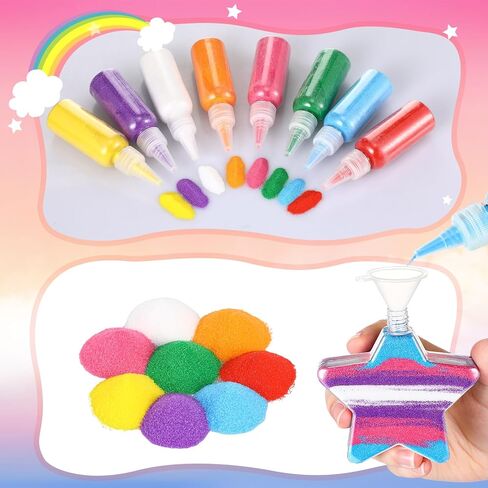 REALKGIANT 31 PCS Sand Art Bottle Kits تشمل 10 زجاجات فنية من البلاستيك ، 16 PCS 8 رمال فنية ملونة ، 5 مسارات صغيرة من البلاستيك للفنون الفنية ، مستلزمات زخرفة الحفلات الفنية (Shell) in Saudi Arabia