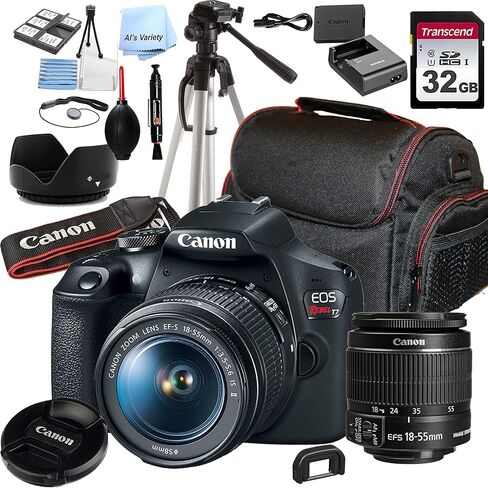 كاميرا Canon EOS Rebel T7 DSLR مع عدسة EF-S 18-55mm F/3.5-5.6 Zoom is II + ذاكرة 32 جيجابايت + حافظة + حامل ثلاثي القوائم (حزمة 20 قطعة) (متجددة) in Kuwait