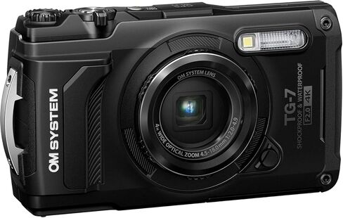 كاميرا رقمية تحت الماء من Olympus OM System Tough TG-7 (أسود) مستشعر BSI CMOS بدقة 12 ميجابكسل، مقاوم للماء، مقاوم للصدمات، مقاوم للتجميد، فيديو 4K، نظام تحديد المواقع العالمي، نظام استشعار ميداني، كاميرا مدمجة مع حقيبة وبطاقة 64 جيجابايت in Kuwait