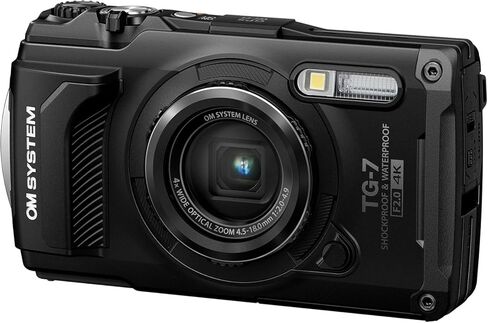 كاميرا رقمية تحت الماء من Olympus OM System Tough TG-7 (أسود) مستشعر BSI CMOS بدقة 12 ميجابكسل، مقاوم للماء، مقاوم للصدمات، مقاوم للتجميد، فيديو 4K، نظام تحديد المواقع العالمي، نظام استشعار ميداني، كاميرا مدمجة مع حقيبة وبطاقة 64 جيجابايت in Kuwait