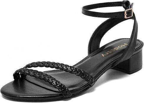 Women's Adjustable Ankle Strap Heel Open Toe Sandals 1.18 Inch Low Chunky Block Neutral Steappy Heel Comfortable Dressy For Graduation Vacation Wedding Party Casual in Kuwait