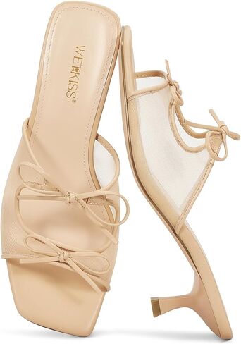 wetkiss Kitten Heels for Women with Bow Heels Heeled Sandals Square Toe Slingback Mules, Mesh Slip On for Daily Party Wedding in Kuwait