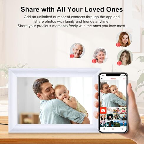 إطار صور رقمي واي فاي 10.1 بوصة إطار صور رقمي فراميو، شاشة لمس عالية الدقة 1280 × 800، ذاكرة 32 جيجابايت، للأم وعيد الميلاد والزفاف - مشاركة الصور ومقاطع الفيديو على الفور ومجانًا عبر تطبيق Frameo in Kuwait
