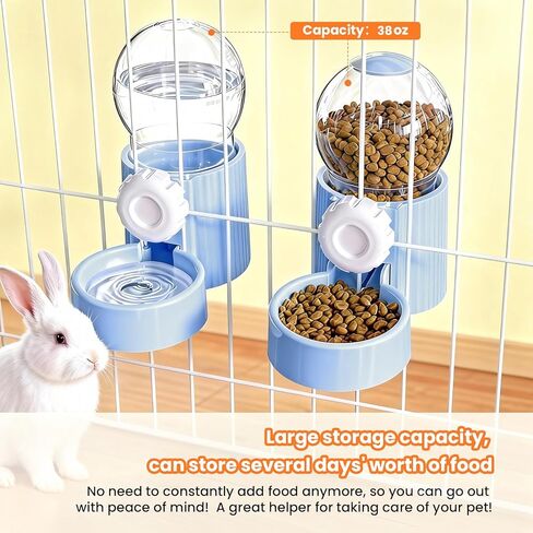 38oz Hanging Automatic Food Water Dispenser, Large Capacity Gravity Rabbit Water Dispenser and Feeder Set, for Bunny Guinea Pig Chinchilla Ferret Cage Accessories (White) in Saudi Arabia