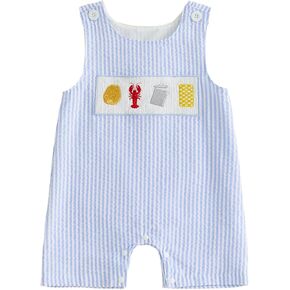 GOOCHEER Newborn Baby Boy Summer Outfit Turtle/Sailboat Smocked Romper Gingham Sleeveless Jumpsuit One Piece Beach Clothes in Kuwait