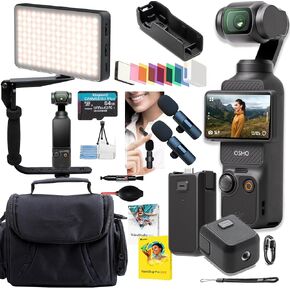 DJI Osmo Pocket 3، كاميرا تسجيل فيديو، كاميرا تسجيل فيديو بدقة 4K/120 إطارًا في الثانية، تثبيت ثلاثي المحاور، تتبع الوجه/الأشياء، + ذاكرة 64 جيجابايت، 2 ميكروفون، ضوء فيديو LED، مثبت، برامج + المزيد (حزمة تسجيل فيديو احترافية) in Kuwait