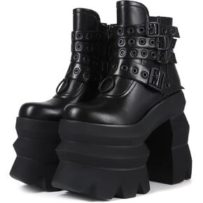 حذاء فرانكي هسو ذو منصة قوطي بكعب عالٍ، أسود داكن بإبزيم Punk Gothic Y2K حذاء بناتي رائع للنساء in Kuwait